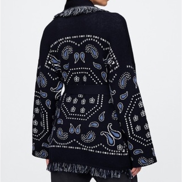 GAP Cotton-Blend Fringe Shawl Cardigan in Navy Blue - Size XS/S - Picture 2 of 5